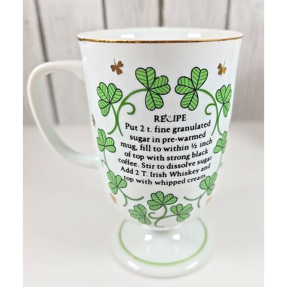 Vintage Irish Coffee Footed Mugs Set of 4 Gold Trim Shamrocks 8 oz Mugs - Picture 8 of 16